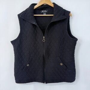 New York Laundry Quilted Full Zip Vest Womens XXL Black Buttoned Pockets